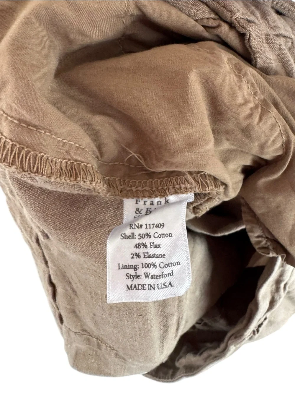 Frank & Eileen Waterford 12 Linen Shorts Tiramasu Brown - Picture 8 of 9